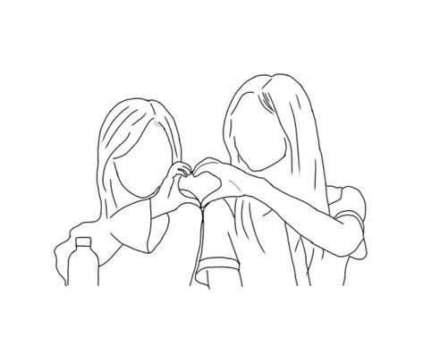 Friendship Simple Drawings, Line Art Best Friend, Two Sisters Drawing, Twice Satzu, Bestie Drawings, Sister Drawings, Friendship Sketches, Best Friends Drawing, Best Friend Sketches