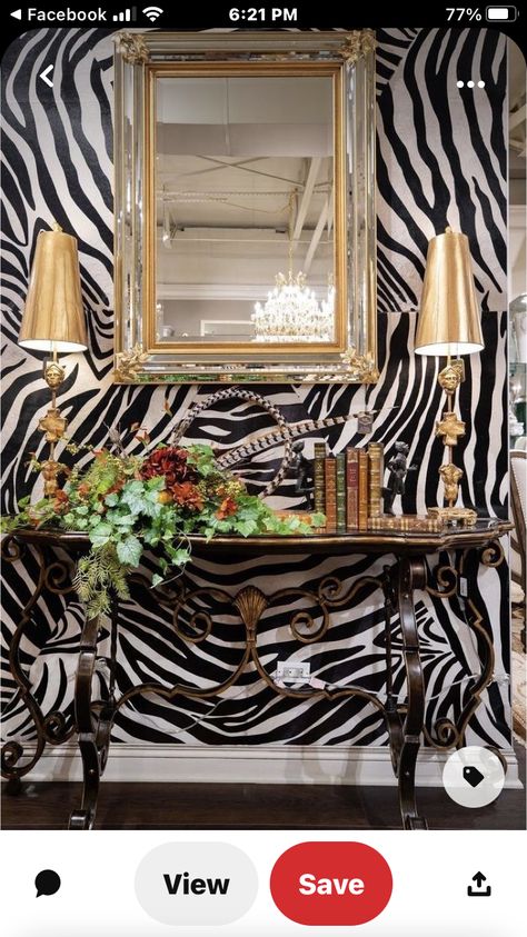 Zebra Print Interior Design, Safari Decor Living Room, Safari Furniture, Zebra Living Room, Zebra Print Decor, Zebra Print Bedroom, Zebra Print Walls, Gold Lamps, Zebra Decor