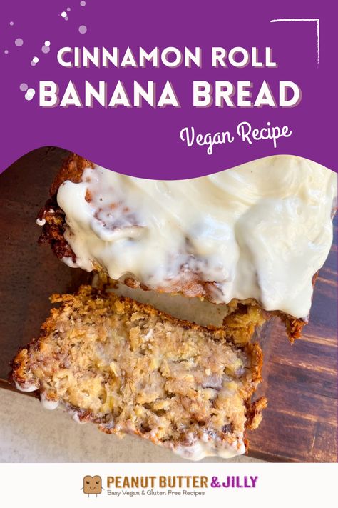 Combine the flavors of a cinnamon roll and banana bread in one delicious loaf. This cinnamon roll banana bread is going to be a crowd pleaser. Your kitchen is going to smell amazing and everyone will love it! This recipe is super simple, vegan, and gluten-free friendly.

all baking | fall breakfast | fall recipes | fall desserts | fall recipes | fall snacks | fall baking ideas | thanksgiving breakfast | warm desserts Fall Baking Ideas, Desserts Fall, Chocolate Chip Cookies Vegan, Baking Fall, Beautiful Baking, Vegan Cream Cheese Frosting, Thanksgiving Breakfast, Banana Bread Ingredients, Warm Desserts