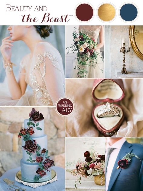 Beauty and the Beast Wedding Ideas | Hey Wedding Lady Beauty And The Beast Wedding Theme, Old World Glamour, Beauty And The Beast Wedding, Beauty And Beast Wedding, Beauty And The Beast Theme, Wedding Color Scheme, Wedding Color Palettes, Disney Wedding Theme, Creative Wedding Ideas