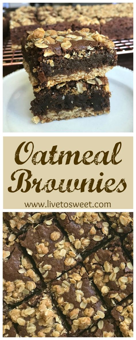 Brownies With Oatmeal, Chocolate Oatmeal Brownies, Oatmeal Brownies Recipe, Sweet Chocolate Pie, Gf Bars, Oatmeal Brownies, Baking Recipes For Beginners, Beginner Baking Recipes, Oatmeal Crust