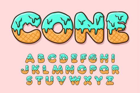 Candy Fonts Alphabet, Kawaii Font Alphabet, Ice Cream Lettering, Drippy Letters Alphabet, Ice Cream Letters, Ice Cream Alphabet, Ice Cream Font, Font Doodle, Vector Letters