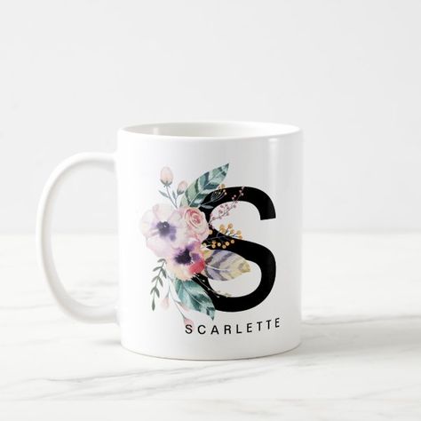 Initial 'S' Alphabet Mug Monogram Boho Watercolour Boho Home Kitchen, Boho Alphabet, Boho Style Living, Alphabet Monogram, Initial Mug, Alphabet Mugs, S Initial, Letter Mugs, Boho Style Decor