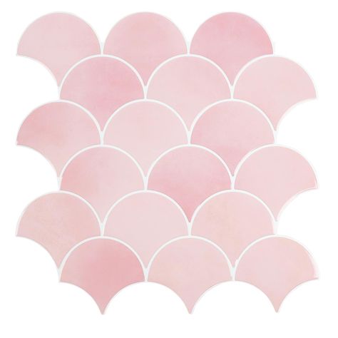 PRICES MAY VARY. Size and Coverage: 10 sheets of pink peel and stick fish scale tile, each tile measures 12x12 inches, covers about 7.56sq.ft. 2-2.2mm thickness which is much thicker than ordinary vinyl stick tiles. Realistic Tile Effect: Faux handmade tile effect, showcasing unique variations that add character and charm to your kitchen or bathroom. The fish scale shape offers a distinctive look that stands out among standard tile options. Functional Backsplash Tile: Our peel and stick wall til Light Pink Backsplash Kitchen, Light Pink Tile Bathroom, Pink Themed Kitchen, Pink Kitchen Backsplash Ideas, Renter Friendly Backsplash, Interiors 2024, Wall Tiles For Kitchen, Pink Tile Bathroom, Stick On Wall Tiles