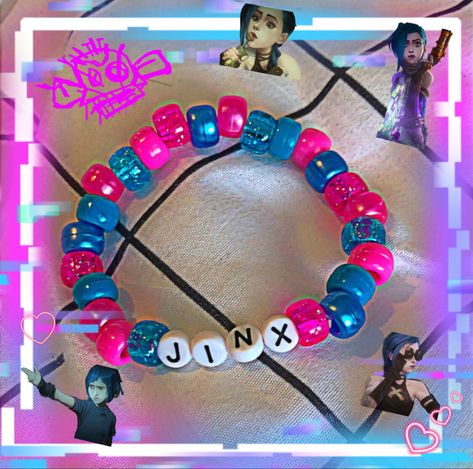 Jinx Bracelet Arcane, Jinx Bracelet, Arcane Kandi, Arcane Bracelet, Bff Bracelet Ideas, Arcane Diy, Scene Bracelets, Kandi Inspo, Diy Kandi Bracelets