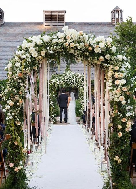 Ribbon Wedding Ceremony Ideas / http://www.himisspuff.com/ribbon-wedding-ideas/4/ Entry Wedding, Flower Gate, Wedding Streamers, Colin Cowie Wedding, Colin Cowie, Floral Arch Wedding, Wedding Ceremony Arch, Wedding Altars, Wedding Rituals