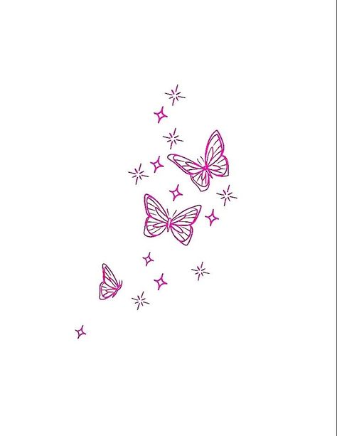 Pink Butterflies Tattoo, Pink Butterfly Tattoo Designs, Pink Tattoos For Women, Three Butterfly Tattoo, Pink Ink Tattoo, Pink Butterfly Tattoo, Butterfly Neck Tattoo, Pink Tattoo, Pretty Hand Tattoos