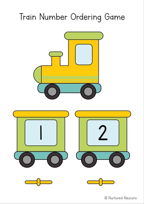 All aboard! This awesome train number sequencing game is a great hands on way for your children to practice ordering the numbers from 1-10. This math printable is also a super way to develop those number recognition, number ordering and fine motor skills. Grab the printable math game over at Nurtured Neurons! #trains #transporttheme #preschoolmath #mathgames #kindergartenmath #mathactivities #learningthroughplay #kindergarten Train Printable, Number Ordering, Printable Math Games, Homeschool Classroom, Math Game, Math Printables, Math Activity, Early Math, Number Recognition