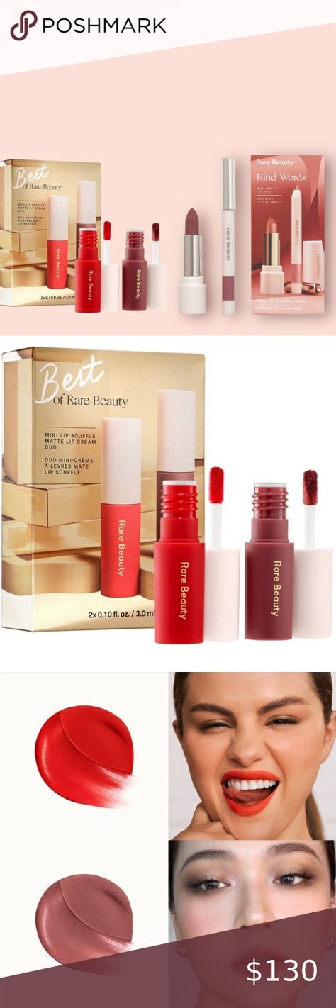 Rare Beauty Best of Rare Mini Lip Soufflé & Kind Words Mini Matte Lip Duo NEW Rare Beauty Mini, Rare Beauty By Selena Gomez, Cream Lipstick, Rare Beauty, Lip Cream, Matte Lip, Beauty Sets, Matte Lips, Matte Lipstick