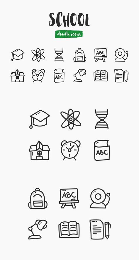 School Hand-Drawn Doodle Icons Cute Doodles For Notes, School Doodles Drawings Aesthetic, Back To School Doodles Easy, Education Doodles, College Doodles, Back To School Doodles, Doodles School, Drawing Types, Teacher Doodles