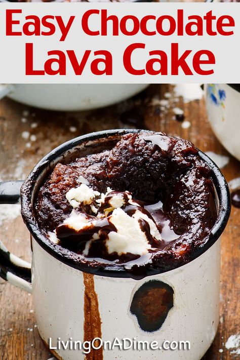 Easy Lava Cake Recipe, Crockpot Lava Cake, Lava Cake Recipe Easy, Living On A Dime, Lava Cake Recipe, Hot Fudge Cake, Chocolate Lava Cake Recipe, Lava Cake Recipes, Mug Cake Microwave