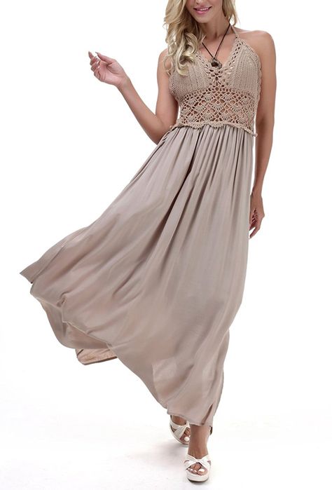 LILBETTER Women's Beach Crochet Backless Bohemian Halter Maxi Long Dress -- Special  product just for you. See it now! : Women's dresses Beige Beach, Best Maxi Dresses, Very Short Dress, Beach Crochet, Bohemian Dresses, Maxi Long Dress, Crochet Dresses, Bohemian Maxi Dress, Formal Party Dress