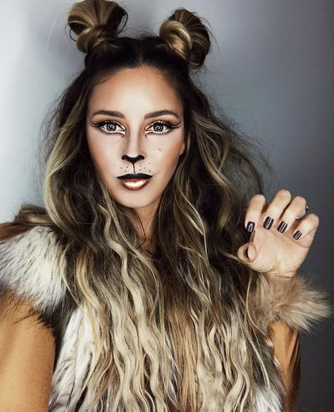 Lion Cute Lion Makeup Halloween, Lion From Wizard Of Oz Makeup, Lion Costume Makeup, Lion Makeup Easy, Women Lion Costume, Lioness Makeup Halloween, Lion Inspired Makeup, Simple Lion Makeup, Wizard Of Oz Lion Costume Women