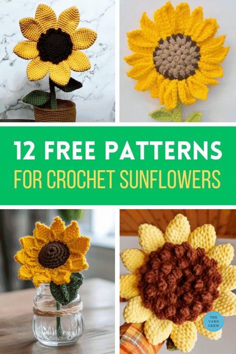 Looking for a Mother's Day gift idea? Explore these crochet amigurumi sunflower patterns. These free amigurumi patterns make it easy to get started on your heartfelt gift for mom. Check out the entire collection of crochet patterns and save your favorite for later. Crochet patterns curated by TheYarnCrew. Crochet Amigurumi Sunflower Pattern Free, Easy Sunflower Crochet Pattern, Free Crochet Pattern Sunflower, Crochet Sunflowers Free Pattern, Crochet Sunflower Pattern Free Tutorials, Free Sunflower Crochet Pattern, Crochet Sunflower Pattern Free, Crochet Sun Flower, Crocheted Sunflowers