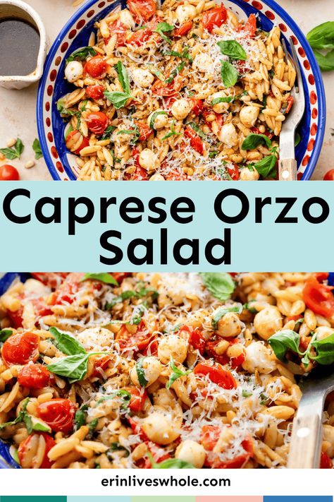 Refresh your taste buds with this delicious, nutrient-packed Caprese Orzo salad. Made with orzo, cherry tomatoes, mozzarella balls, and a balsamic dressing, this dish is loaded with refreshing flavors in every single bite. Caprese Orzo, Cherry Tomato Salad, Orzo Salad Recipes, Mozzarella Balls, Caprese Salad Recipe, Tomatoes Mozzarella, Creamy Cauliflower Soup, How To Cook Orzo, Italian Chopped Salad