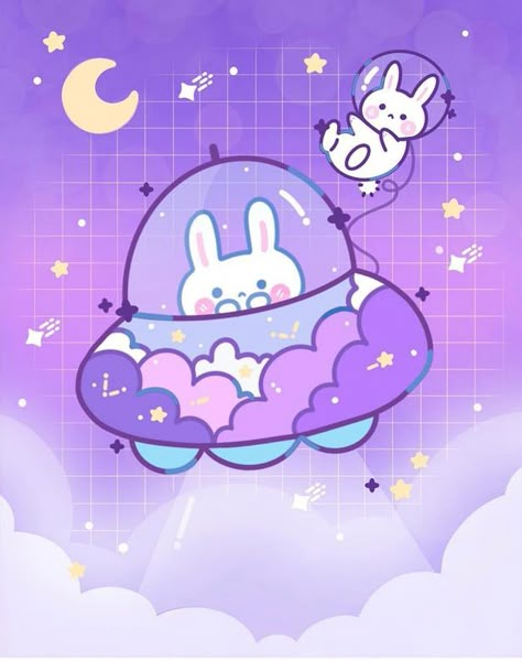 Space Cute Drawing, Space Aesthetic Cute, Space Cute Art, Purple Cartoon, Cute Space Aesthetic, Bunny Kawaii, Kawaii Galaxy, Space Kawaii, Kawaii Space