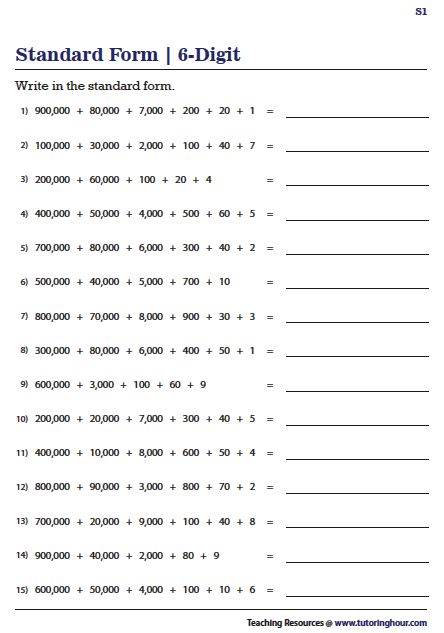 Writing 6-Digit Numbers in the Standard Form Standard Form Worksheets, Standard Form Math, Science Teacher Quotes, Expanded Form Worksheets, 4th Grade Reading Worksheets, Grade 6 Math Worksheets, Hindi Poems For Kids, Fun Math Worksheets, First Grade Math Worksheets