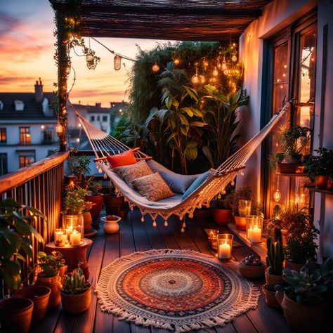 Cosy balcony ideas Balcony Hammock, Hammock Balcony, Cosy Balcony, Balcony Aesthetic, Beach Living, Future Goals, Chic Home Decor, Outdoor Living Areas, Space Design