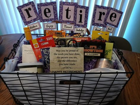 Retire Basket Ideas, Happy Retirement Gifts, Retire Basket, Retirement Gift Basket Ideas For Women, Retirement Baskets For Men, Retirement Basket Ideas, Retirement Basket Ideas For Women, Retirement Gift Basket Ideas, Retirement Basket