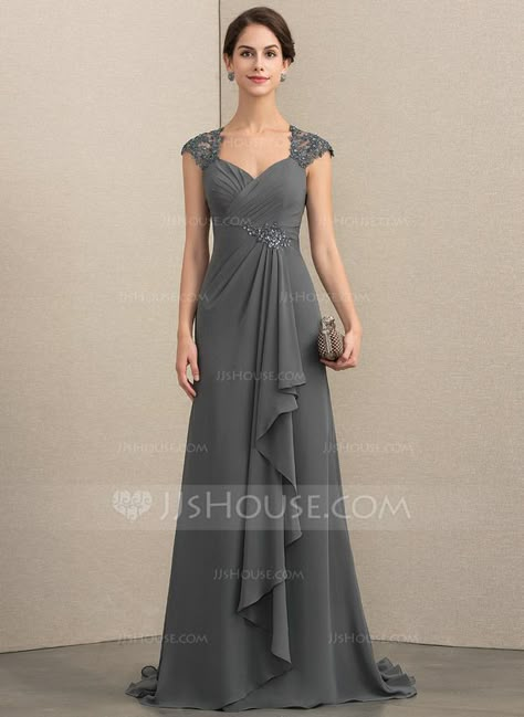 Empire Waist Mother Of The Groom Dresses, Dress Sifon, Short Mothers Dress, Beautiful Gown Designs, Grey Wedding Dress, Chiffon Lace Dress, Mother Of The Bride Dresses Long, Mother Of The Bride Gown, Mother Of Groom Dresses