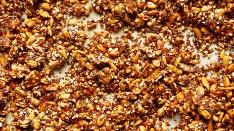 How to Make Seedy Sprinkle (or Savory Granola) | Epicurious Vegetable Puree Soup, Hummus Salad, Savory Granola, Sprinkles Recipe, Homemade Pantry, Vegan Cheddar, Crispy Chickpeas, Healthy Grains, Roasted Broccoli