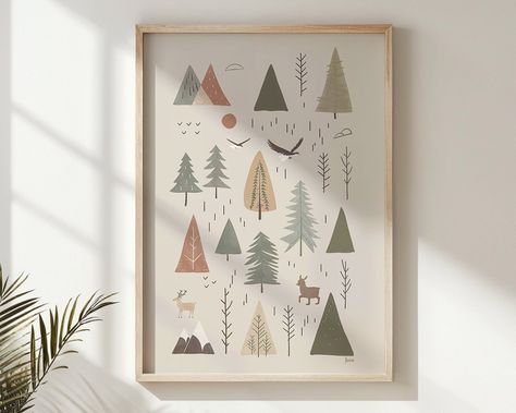 Woodland Animals Wall Art Forest Trees Printable Poster Kids Room Neutral Tones Wildlife Illustration Baby Decor Nursery Gift Download Woodland Toddler Room Boys, Woodland Toddler Room, Kids Room Neutral, Woodland Playroom, Trees Printable, Woodland Animal Wall Art, Wildlife Illustration, Room Neutral, Wall Art Forest