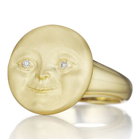 Anthony Lent yellow gold and diamond Moonface ring. Collective Unconscious, Anthony Lent, Children's Book Illustrations, Moon Face, The Collective, Book Illustrations, Moon Jewelry, Vogue Italia, Body Mods