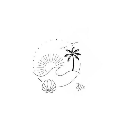 Beach Tattoo Drawing, Tattoos For The Beach, Beach Love Tattoo, Fineline Beach Tattoo, Minimalistic Beach Tattoo, Beach Flash Tattoo, Small Beachy Tattoos For Women, Cute Beach Tattoo, Beach Tattoo Simple