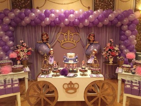 Sofia the first party ideas Sofia The First Decorations, Sofia The First Balloon Garland, Sofia The First Backdrop, Sofia The First Banner, Sofia The First Dessert Table, Princess Sofia Party, Sofia The First Party, Sofia Party, Sofia The First