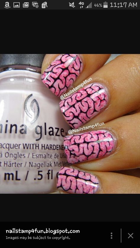 brain Brain Nails, Nail Stamping Designs, Nagel Stamping, Nail Stamp, Bunny Nails, Nail Pictures, Toes Designs, Nail Paint, Nail Stamping