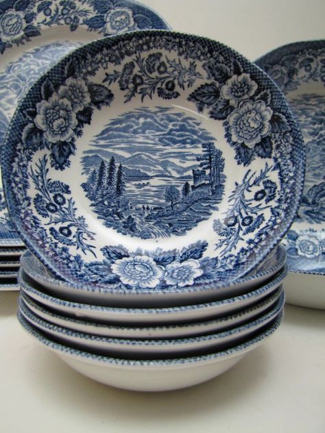 Royal Warwick China Rare Lochs Of Scotland Collection Vintage Transferware, Blue Willow Dishes, Blue Vibes, English Vintage, Liberty Blue, Pretty Kitchen, Johnson Bros, Blue And White China, China Plates