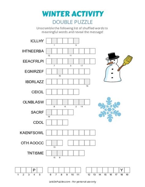 Winter Activity Double Puzzle Printable for Kids Winter Puzzles Free Printable, Puzzle Printable, Room Parent, Puzzle For Kids, Word Puzzle, Winter Words, Winter Activity, Hidden Words, Christmas Puzzle