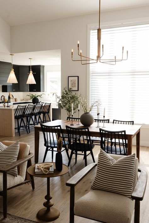 Kitchen Dining Living Open Space, Small Dining Room With Fireplace, Dining Room Design Boho, Dining Room And Kitchen Combo, Living Room And Dining Room Combo, Dining Room Entryway Combo, Dining Room Living Room Combo Layout, Living Room Dining Room Combo Decor, Dining Living Room Combo