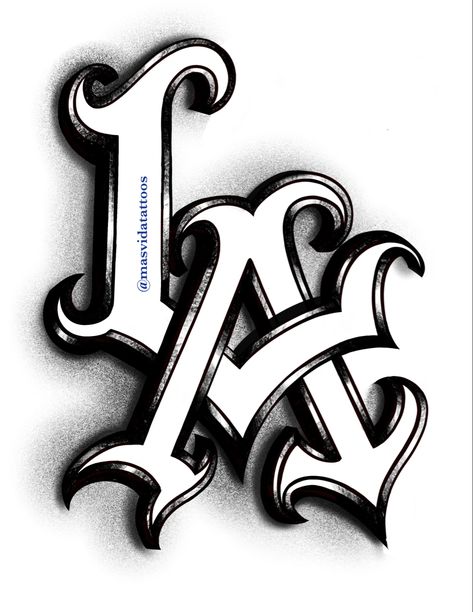 La Lettering Tattoo, La Drawing Art, Chicana Letters, La Logo Tattoo, Los Angeles Tattoo Lettering, Chicano Art Tattoos Gangsters, Chicano Lettering Gangsters, La Tattoo Design, Chicana Lettering