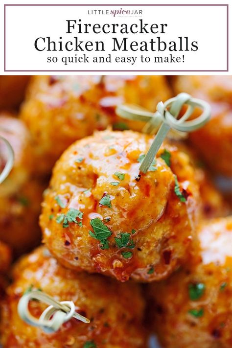 Firecracker Chicken Meatballs Recipe | Little Spice Jar Firecracker Chicken Meatballs, Chicken Meatballs Recipe, Firecracker Chicken, Chicken Meatball Recipes, Meatballs Recipe, Spice Jar, Chicken Meatballs, Meatball Recipes, Turkey Recipes