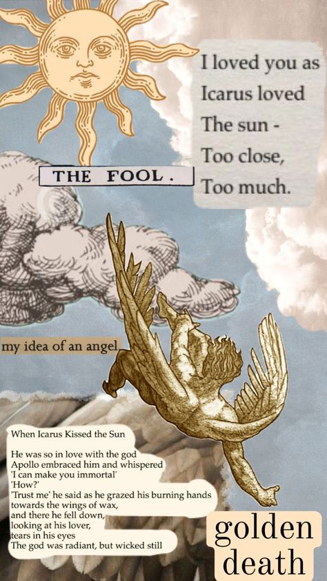 Icarus Wallpaper Aesthetic, Icarus Wallpaper Pc, Icarus Background, Icarus Wallpaper Greek, Icarus Painting Aesthetic, Icarus Moodboard, Greek Mythology Quotes, Greek Mythology Gods, Rennaissance Art