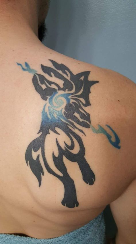 Pokemon Tattoo Lucario, Lucario Tattoo Ideas, Greninja Tattoo, Pokemon Sleeve Tattoo, I Am Tattoos, Lucario Tattoo, Rayquaza Tattoo, Pokemon Tattoo Ideas, Luxray Pokemon