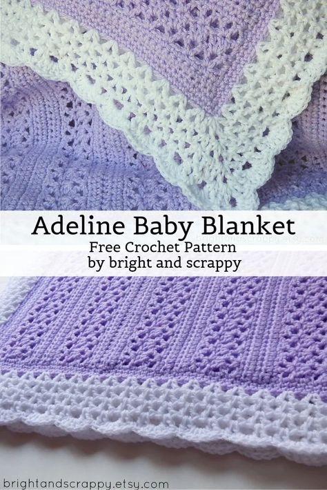 Free Crochet Pattern Adeline Baby Blanket • Free Crochet Patterns Baby Afghan Crochet Patterns, Crocheted Baby Blanket, Crochet Baby Blanket Free Pattern, Easy Crochet Baby Blanket, Crochet Blanket Afghan, Easy Crochet Baby, Baby Afghan Crochet, Haken Baby