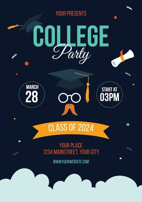 Doodle Simple College Party Graduation Invitation Doodle Simple, College Party, Graduation Invitations Template, College Parties, Vintage College, Graduation Invitation, Invitation Card Design, Graduation Invitations, Party Invite