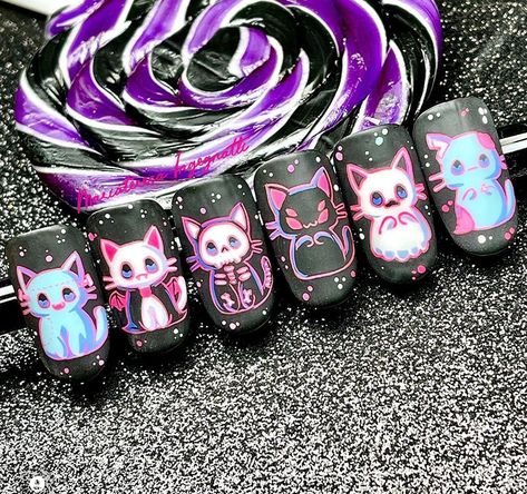 Magical Nail Design, Pastel Goth Nails Creepy Cute, Pastel Goth Nail Art, Nail Design Light Blue, Nail Design Hot Pink, Nail Shape Natural, Nail Milky White, Cute Nail Acrylic, Goth Spring Nails