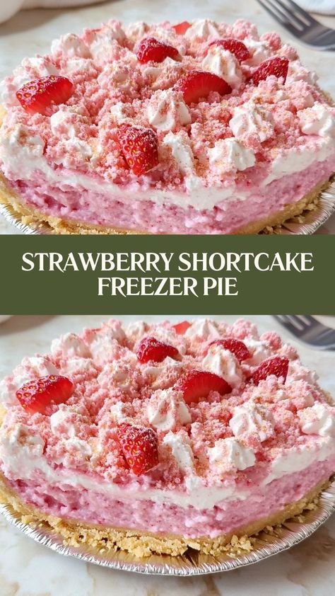 Chill out this summer with a bite of heaven! This Strawberry Shortcake Freezer Pie is the perfect blend of creamy, dreamy goodness with a crispy, buttery crust. 🍓🍰 #SummerTreats #FrozenDelight #NoBakeDesserts #SweetAndCreamy #StrawberryShortcake #ChilledPerfection #EasyPeasy #DessertGoals #CoolAndCreamy #SummerVibes Frozen Strawberry Shortcake Dessert, Dessert Using Frozen Strawberries, Strawberry Cream Dessert, Strawberry Pie Filling Desserts, Strawberry Graham Cracker Dessert, Recipes With Frozen Strawberries, Strawberry Deserts Recipes, Recipes Using Frozen Strawberries, Strawberry Pie Bars