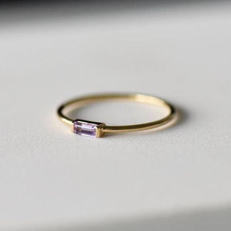 Dainty Gold Band, Amethyst Rings, February Baby, Ring Everyday, Baguette Ring, Amethyst Jewelry, Baguette Cut, Dainty Ring, Gold Engagement Rings