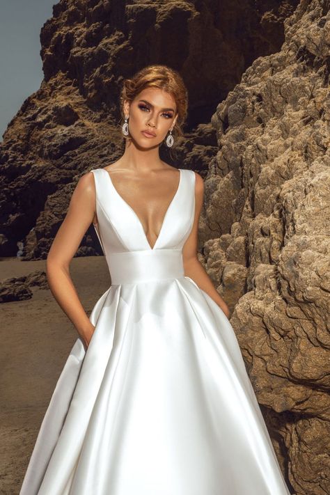 A Line Classy Wedding Dress, Elegant V Cut Wedding Dress, Classic Wedding Dress With Straps, Breezy Wedding Dress, Wedding Dresses Full Skirt, Wedding Dress With Basque Waist, Wedding Inspo Elegant Dress, Sweetheart Wedding Dresses, Unique A Line Wedding Dress