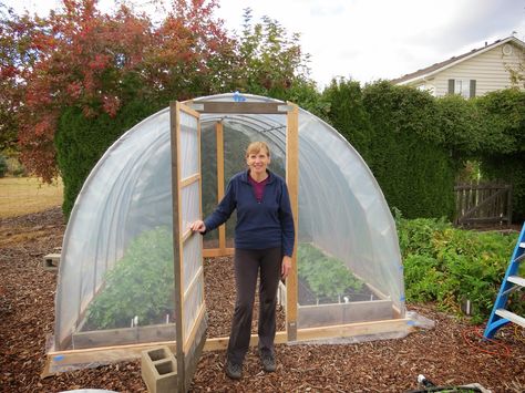 Learn how to build a simple hoop house (aka poly tunnel) for year-round use, but particularly for growing greens during the winter months. Step-by-step instructions and video. Greenhouse For Winter, Serre Diy, Hoop House, Winter Greenhouse, Build A Greenhouse, Growing Greens, Fall Garden Vegetables, Backyard Greenhouse, Small Greenhouse