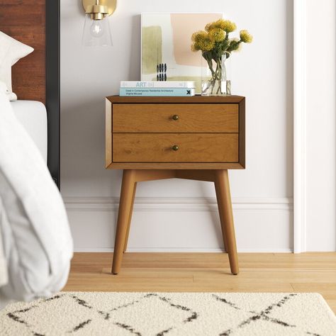 Bedroom Clutter, Bedroom 2023, Mid Century Nightstand, Bedside Storage, 2 Drawer Nightstand, Modern Nightstand, Modern Rustic Interiors, End Tables With Storage, Wood Nightstand