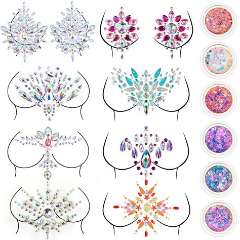 8 Pieces Halloween Jewels Tattoo Body Gems Rhinestone Sticker with 6 Boxes Chunky Holographic Face Hair Glitter Crystals Face Stickers Jewels for Rave Festival Makeup(Elegant Style) Jewels Tattoo, Body Gems, Rhinestone Halloween, Apply Mascara, Jewel Tattoo, Body Decoration, Hair Glitter, Crystal Stickers, Rhinestone Sticker