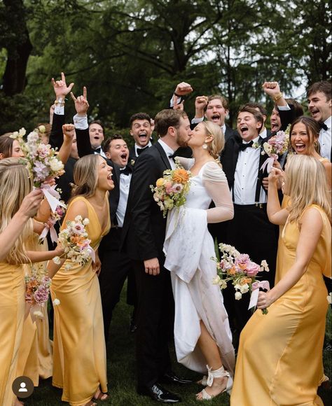 Bridesmaids Photoshoot Ideas, Citrus Wedding Bridesmaids, Yellow Bridesmaid Dresses With Groomsmen, Citrus Bridesmaid Dresses, Wildflower Wedding Bridesmaids, Citrus Color Palette, Pale Yellow Bridesmaid Dresses, Light Yellow Weddings, Bridesmaid Things