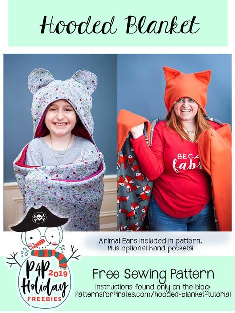 2019 Holiday Freebies :: Hooded Blanket - Patterns for Pirates Fleece Sewing, Fleece Sewing Projects, Hoodie Sewing, Hoodie Sewing Pattern, Patterns For Pirates, Blanket Tutorial, Diy Sewing Gifts, Kids Blanket, Sewing To Sell