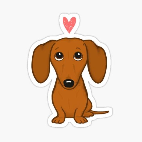 Shorthaired Red Dachshund with Heart. This cute wiener dog is available on t-shirts, vinyl stickers, throw pillows, and more products that make great gifts for Doxie lovers. • Millions of unique designs by independent artists. Find your thing. Arte Dachshund, Dog With Heart, Dachshund Cartoon, Red Dachshund, Brown Dachshund, Weenie Dog, Dachshund Design, Valentines Day Dog, Weenie Dogs