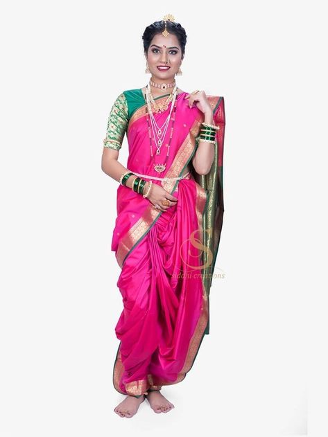 Brahmani Nauvari Saree, Brahmani Nauvari, Marathi Saree, Kashta Saree, Marathi Bride, Janmashtami Decoration, Nauvari Saree, Indian Fashion Saree, Traditional Indian Outfits